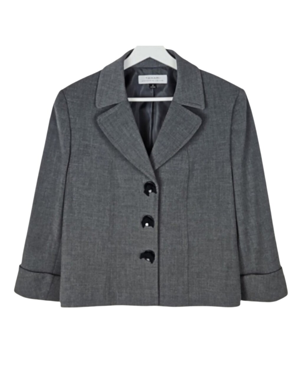 Tahari Blazer Jacket w/ Bow Buttons Women's Workwear Gray Office Chic, Size 12